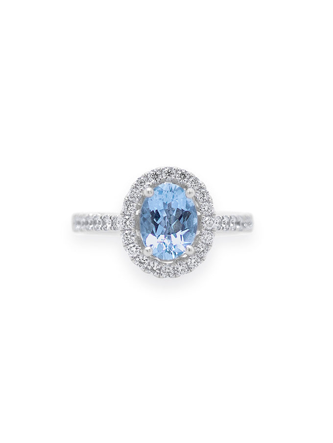 Aquamarine & Diamond Set Ring, 18K White Gold, A=1.10ct D=0.48ct.