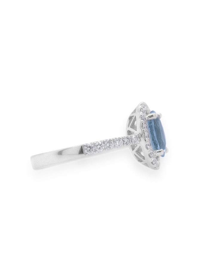 Aquamarine & Diamond Set Ring, 18K White Gold, A=1.10ct D=0.48ct.