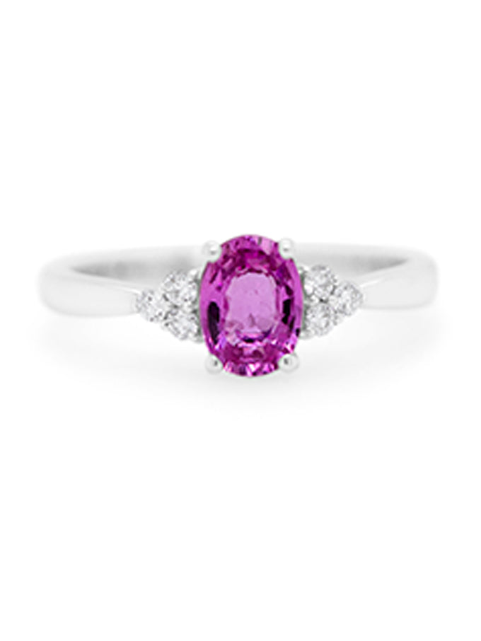 Pink Sapphire & Diamonds set in 18K White gold.