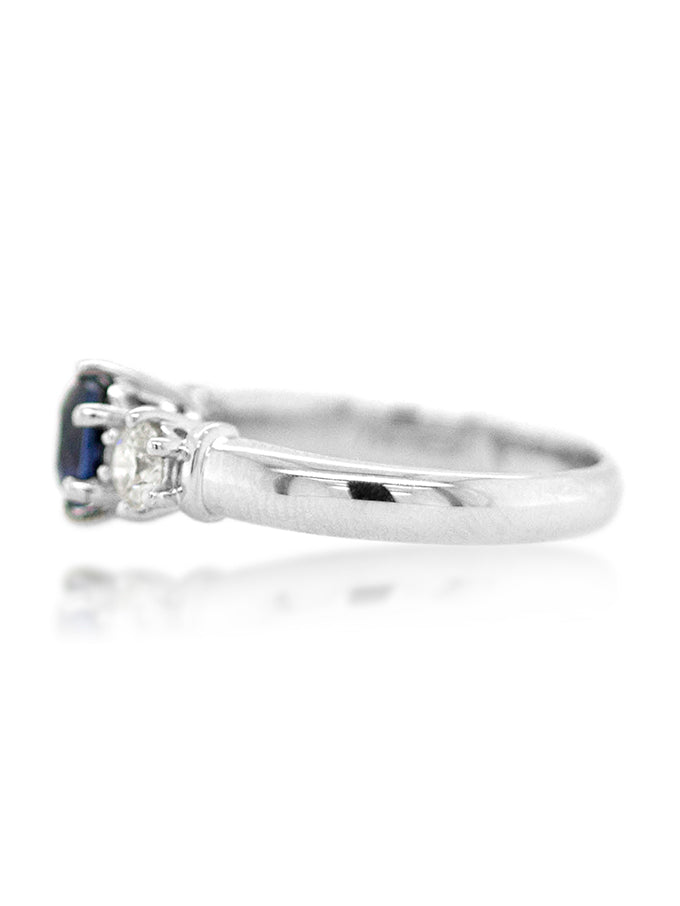 Royal Blue Sapphire 6mm & Diamonds T=0.50ct Set Ring 18K White Gold