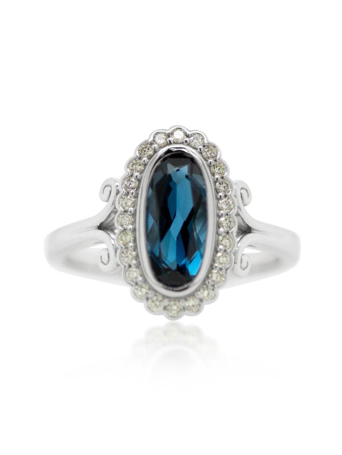 London Blue Topaz & Diamond Set Ring, 9K White Gold.