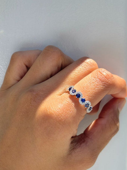 Sapphire & Diamond Set Dress Ring, 18K White Gold.