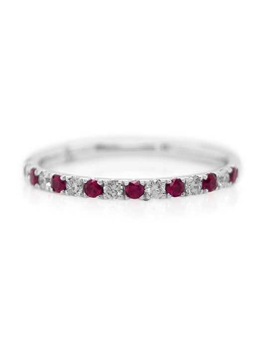 Ruby & Diamond Set Bright Band, 18K White Gold