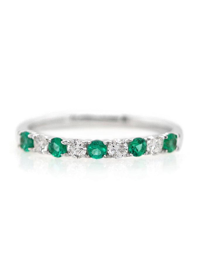 Emerald and Diamond Ensemble Band, 18 Carat White Gold