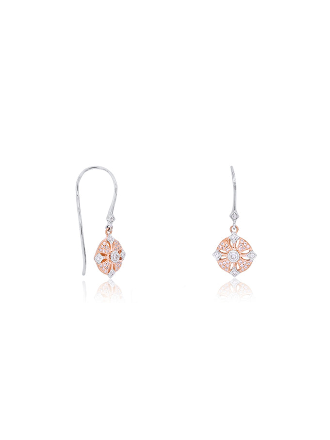 Australian Pink Diamond Drop Earrings in 9 Carat White & Rose Gold.