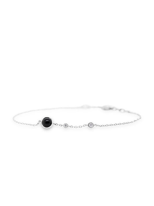 Black Onyx & 0.06 Carat Diamond Bracelet in 9 Carat White Gold