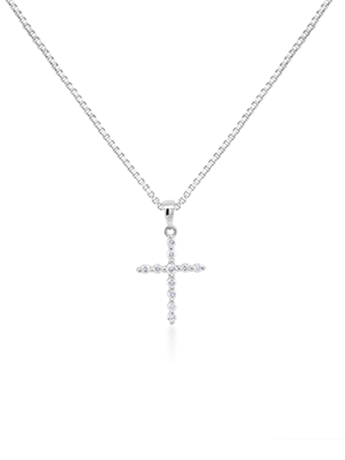 Diamond Set Cross Pendant, 9K White Gold, T=0.12ct.