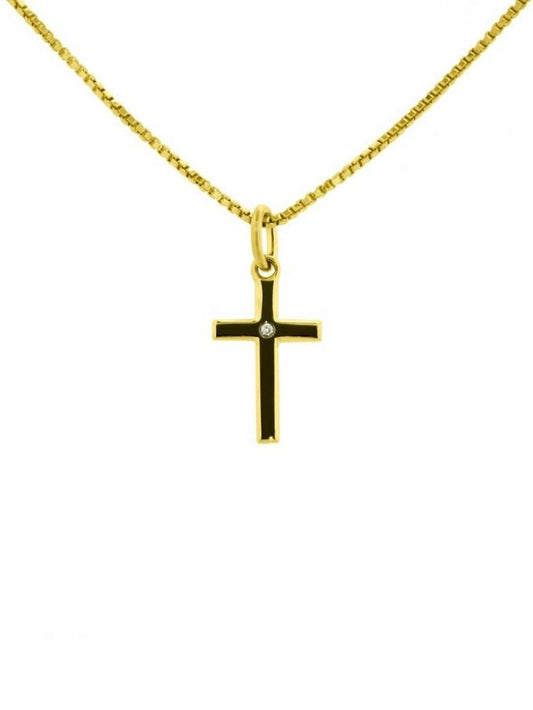 Classic Diamond Set Yellow Gold Cross, (45cm plated chain)