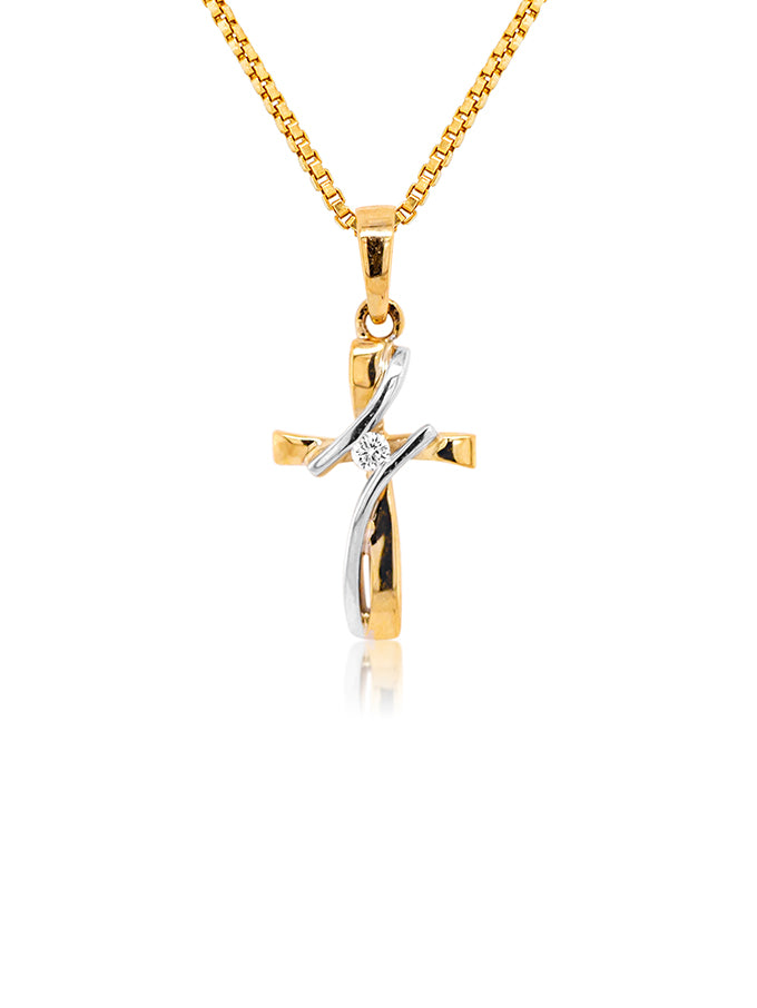 9K Two Tone Gold Cross Diamond set,