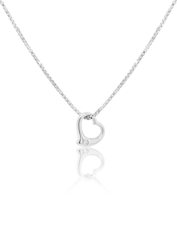 Diamond Set Heart Pendant, 9K White Gold