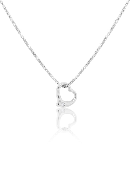 Diamond Set Heart Pendant, 9K White Gold