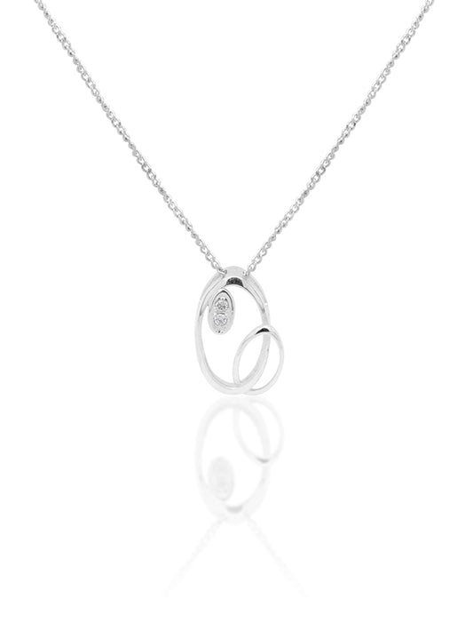 Swirl Diamond Set Pendant, 9K White Gold