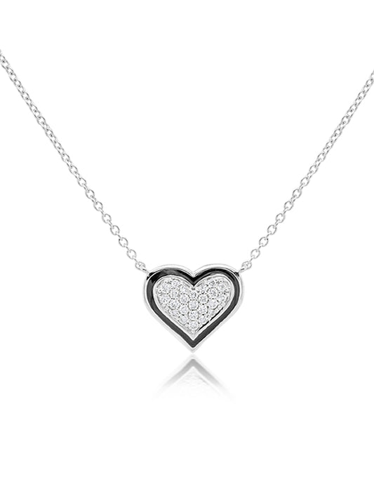 Diamond Heart pendant, 9K White Gold, 45cm, T=0.12ct.