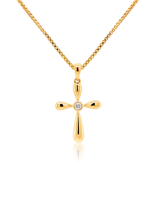 Diamond Set Cross Pendant, 9K Yellow Gold, 0.05ct.