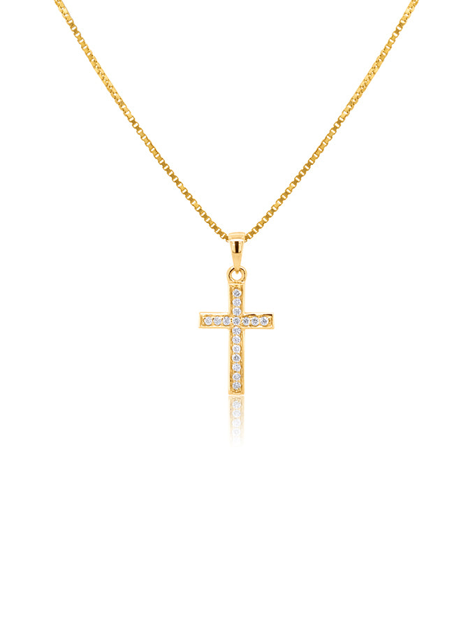 0.08 Carat Diamond Set Cross Pendant in 9 Carat Yellow Gold.