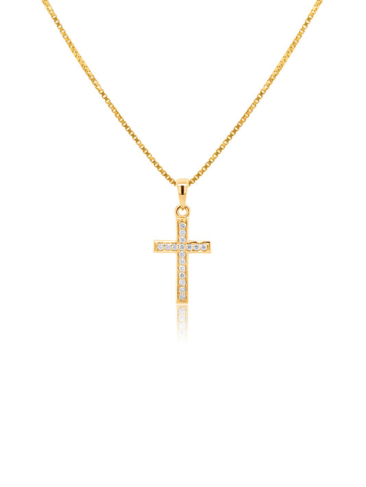 0.08 Carat Diamond Set Cross Pendant in 9 Carat Yellow Gold.