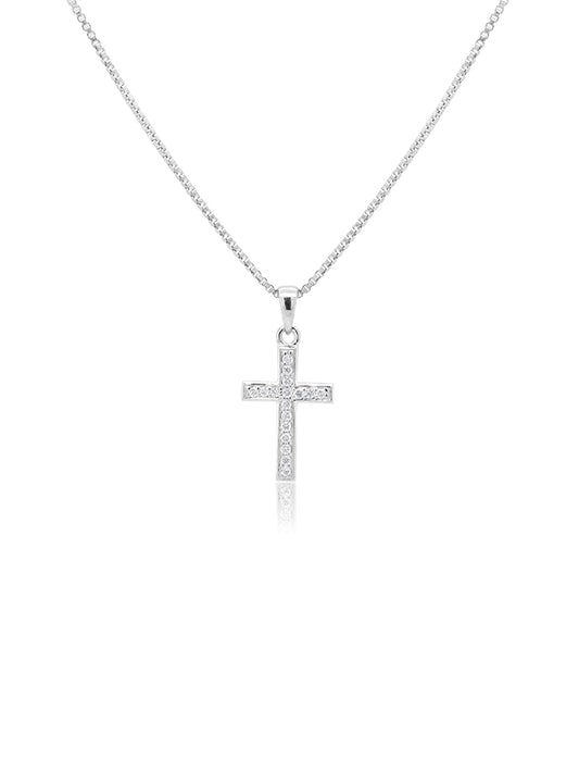 0.08 Carat Diamond Set Cross Pendant in 9 Carat White Gold.