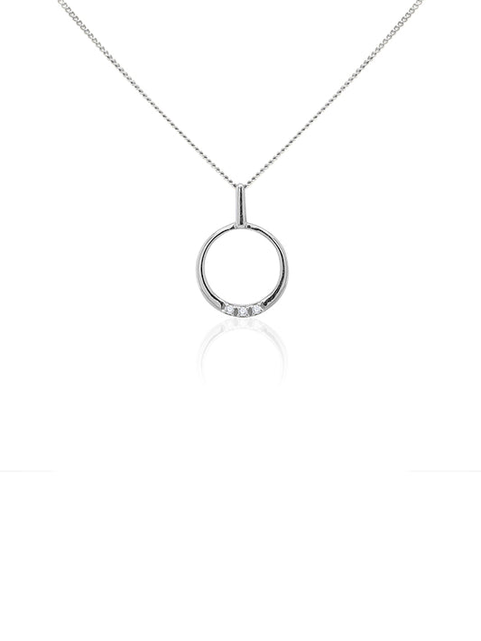 Diamond Circle Drop Necklet in 9 Carat White Gold