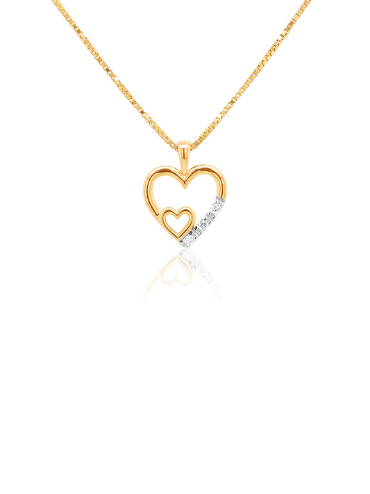 Diamond Set Double Heart Pendant, 9 Carat Yellow Gold