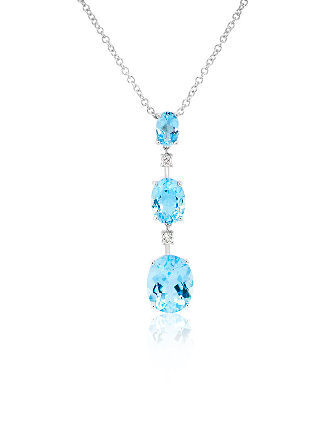 Blue Topaz & diamond drop pendant, 9k wg