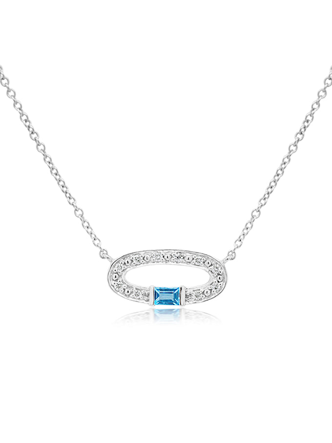 3x2mm Blue Topaz & 0.05 Carat Diamond Pendant in 9 Carat White Gold