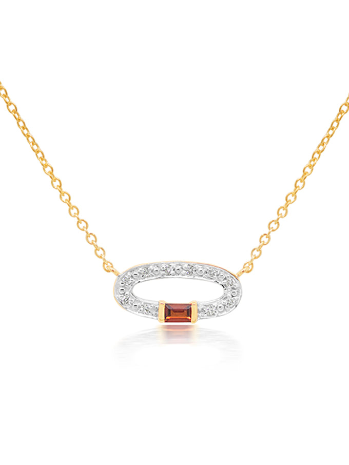 Garnet & Diamond Pendant, 9K Yellow Gold