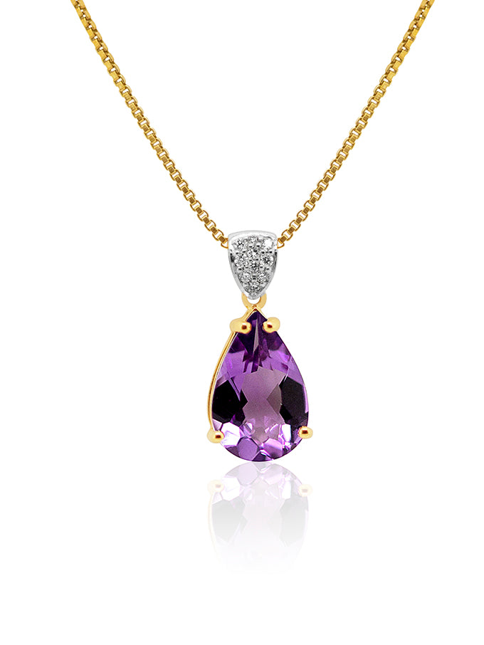 14x9mm Amethyst & 0.08 Carat Diamond Pendant in 9K Yellow & White Gold