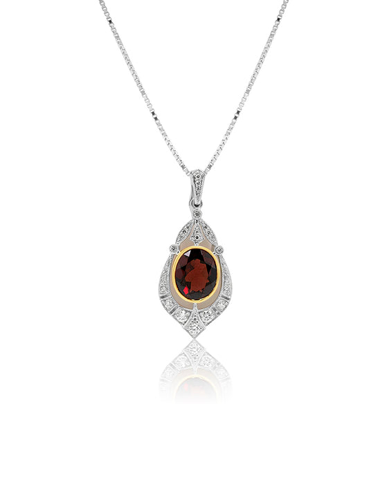 Garnet & Diamond Enhancer, 9K White & Yellow Gold