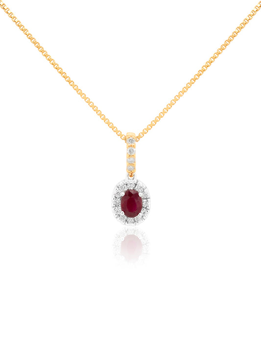 Stunning Ruby & Diamond Pendant, 9K Yellow Gold (Plated Chain)