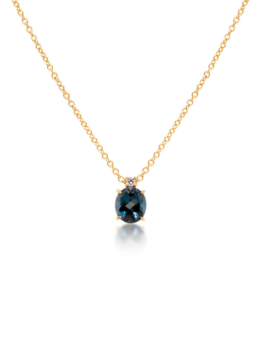 7x6mm London Blue Topaz & 0.02 Carat Diamond Pendant in 9K Yellow Gold