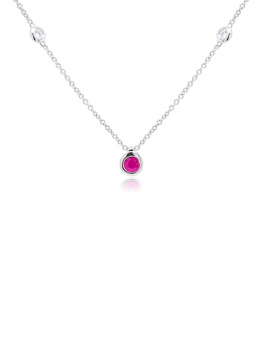 3.6mm Ruby & Diamond Necklace in 9 Carat White Gold