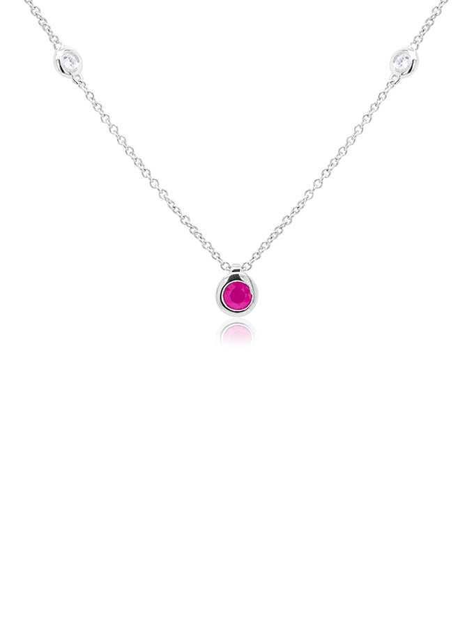 3.6mm Ruby & Diamond Necklace in 9 Carat White Gold