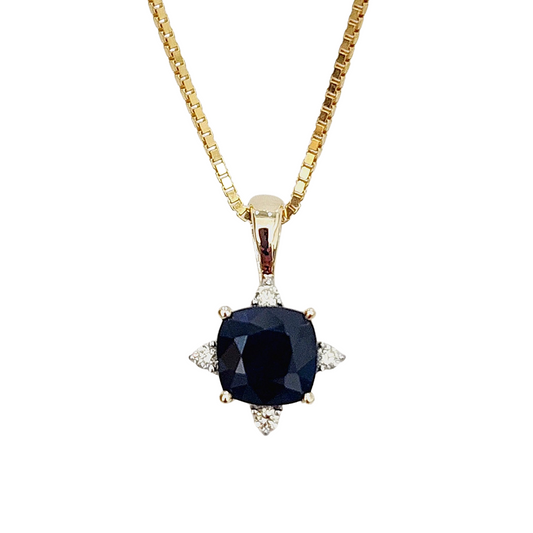Sapphire & Diamond Pendant, 9K Yellow Gold, 45cm chain.