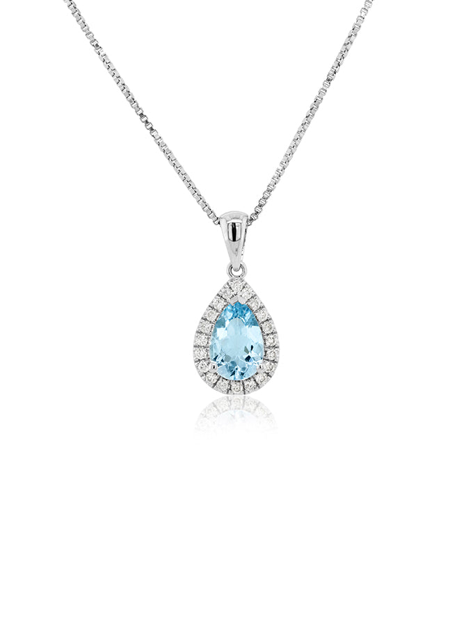 Aqua & Diamond Pendant, 9K White Gold