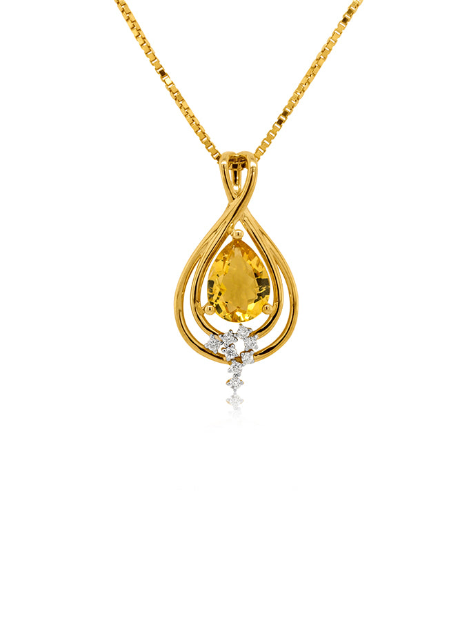 Pear Cut Citrine & Diamond Pendant in 9 Carat Yellow Gold