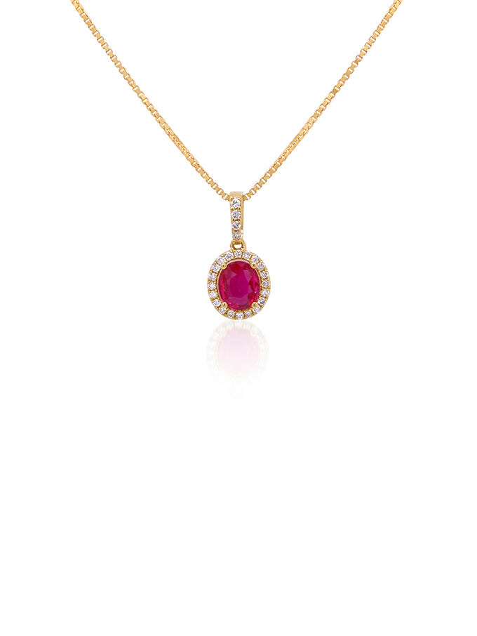 Ruby 5x6mm, 0.64ct & 0.12ct Diamond Pendant,in 9 Carat Yellow Gold