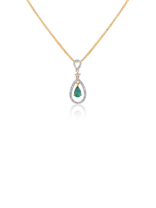 Emerald 4x6mm, 0.33ct & 0.21ct Diamond Pendant in 9 Carat Yellow Gold