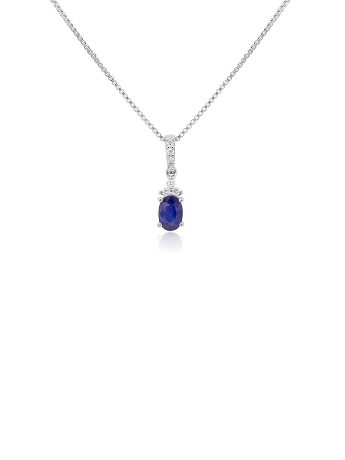 Sapphire 4x6mm, 0.59ct & 0.06ct Diamond Pendant in 9 Carat White Gold