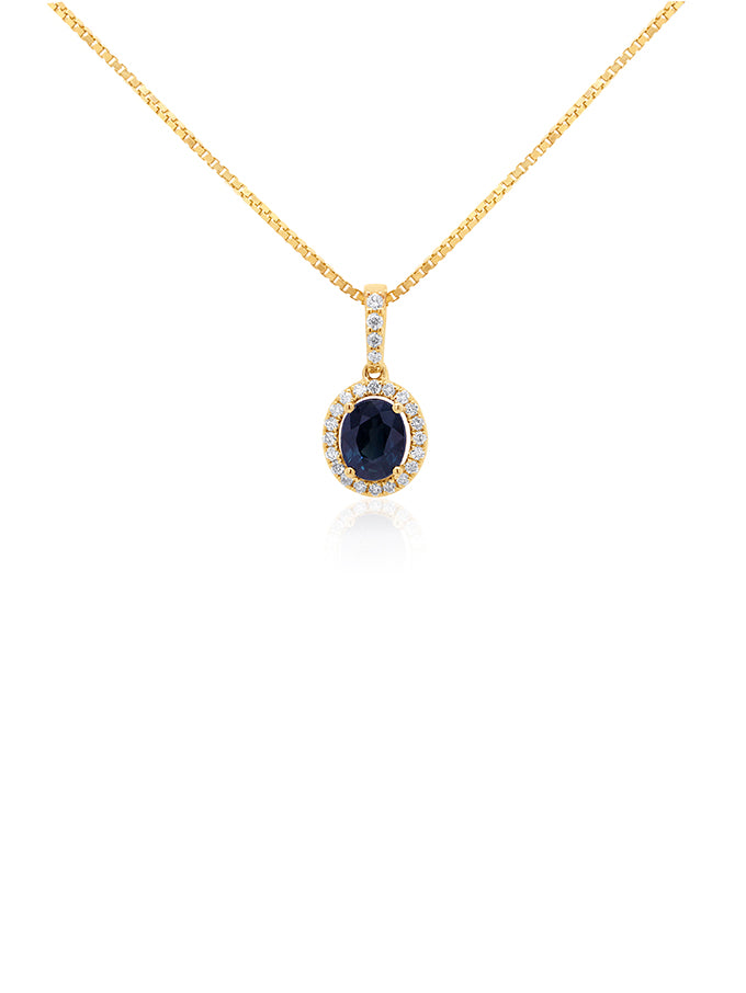 0.76ct Sapphire & 0.13ct Diamond Pendant in 9 Carat Yellow Gold