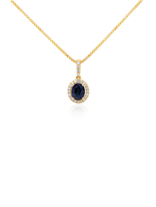 0.76ct Sapphire & 0.13ct Diamond Pendant in 9 Carat Yellow Gold