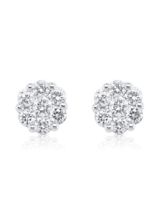 Classical Diamond cluster Ear Rings, 9K Yellow Gold T=0.52ct.