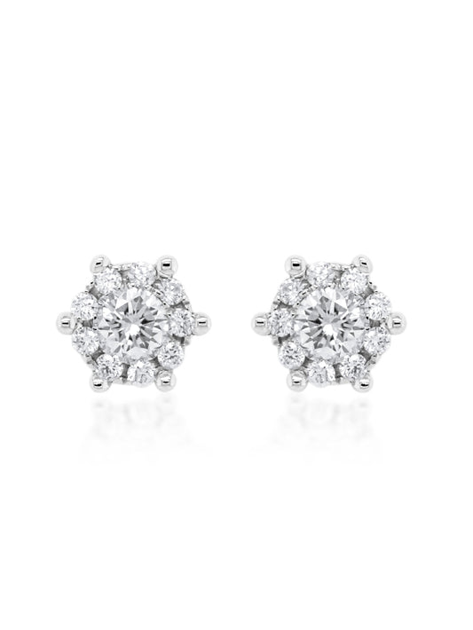 Diamond Cluster Earrings, 9K White Gold, T=0.17ct