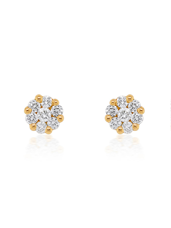 Stylish 18ct YG Diamond cluster stud ear rings.