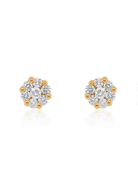 Stylish 18ct YG Diamond cluster stud ear rings.