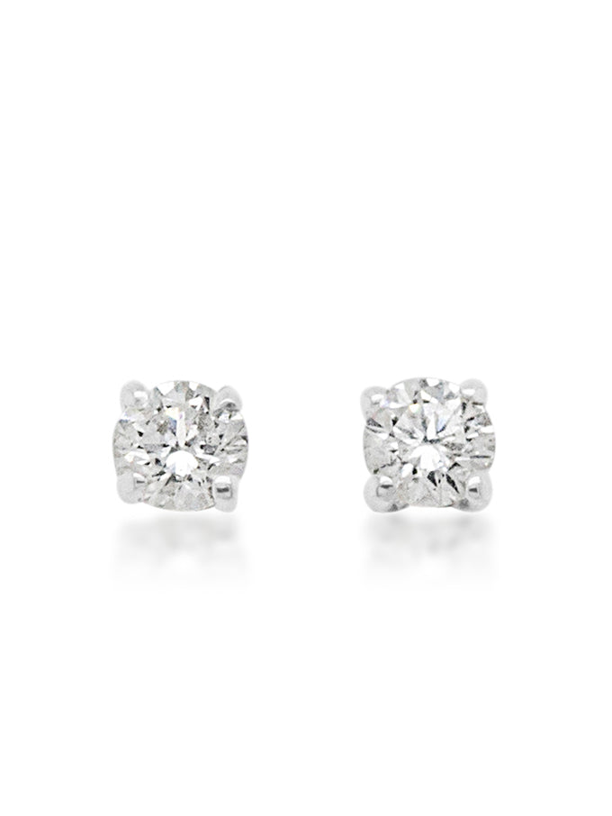 Four Claw Diamond Studs, T=0.20ct, 18K White Gold, threaded posts.