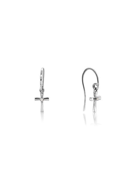 0.015 Carat Diamond & 9 Carat White Gold Cross Drop Earrings