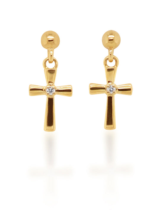 Diamonds=0.015GSI 9K Yellow Gold cross, stud drops.