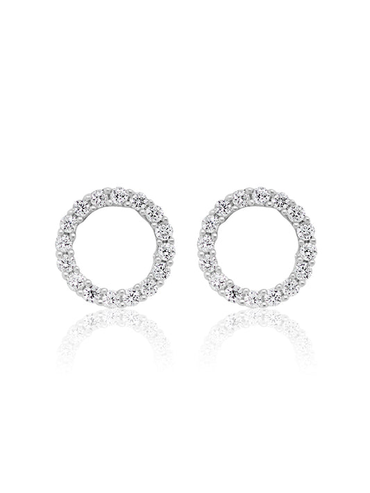 Diamond Circle Earrings, 9K White Gold