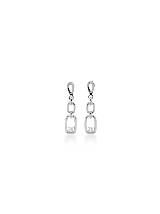 0.03 Carat Diamond Set Link Drop Earrings in 9 Carat White Gold