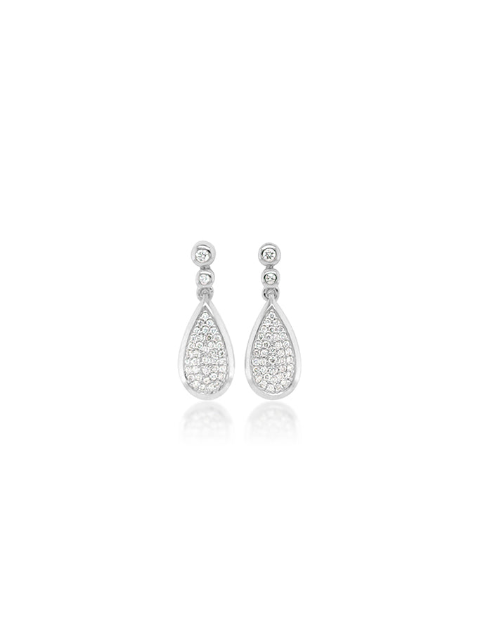 Diamond Drop Earrings Pave' Set, 9K White Gold